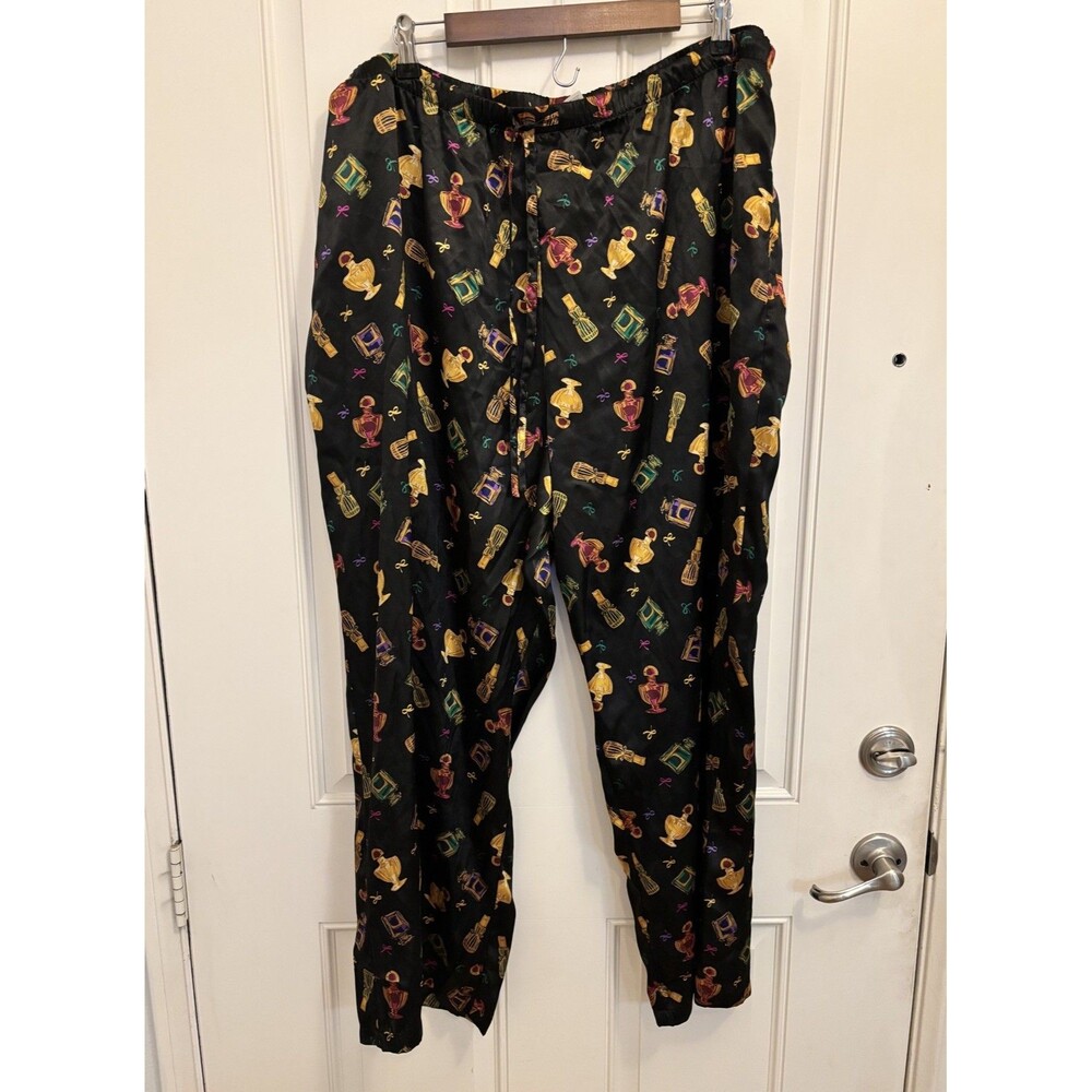 Cacique Pajama bottoms 22/24 pants all over print perfume bottles satin pretty